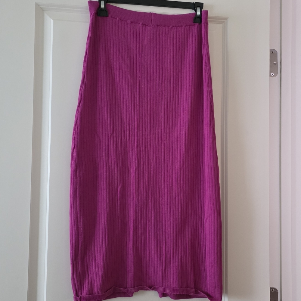Free People Ribbed Sweater Midi Skirt Womens L Preppy Boho Pink Fuchsia - Picture 4 of 8